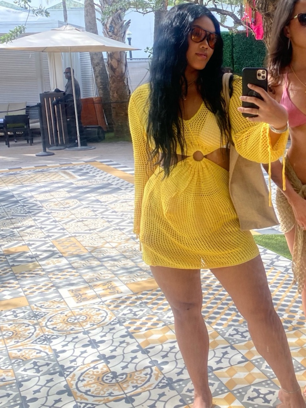 Yellow Crochet Cutout Mini Dress